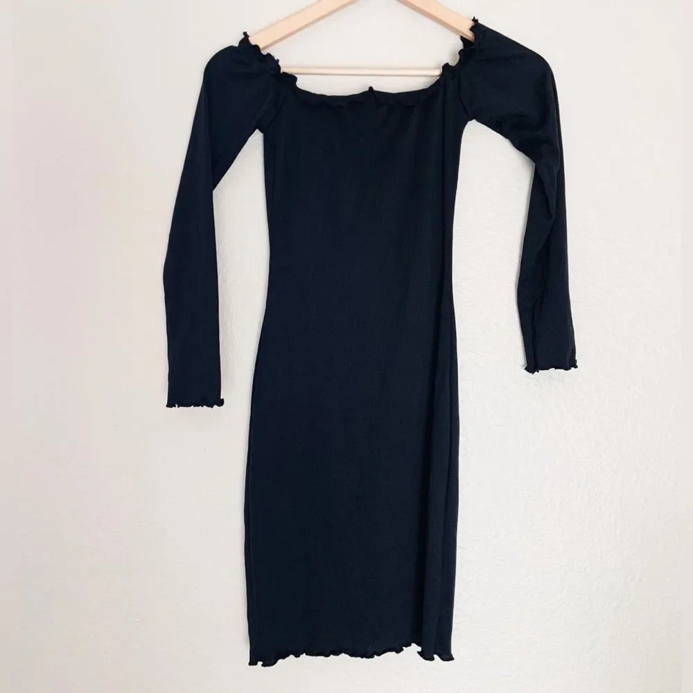 Yandy Button Up Black Off-Shoulder Dress Bodycon Sexy Size Large